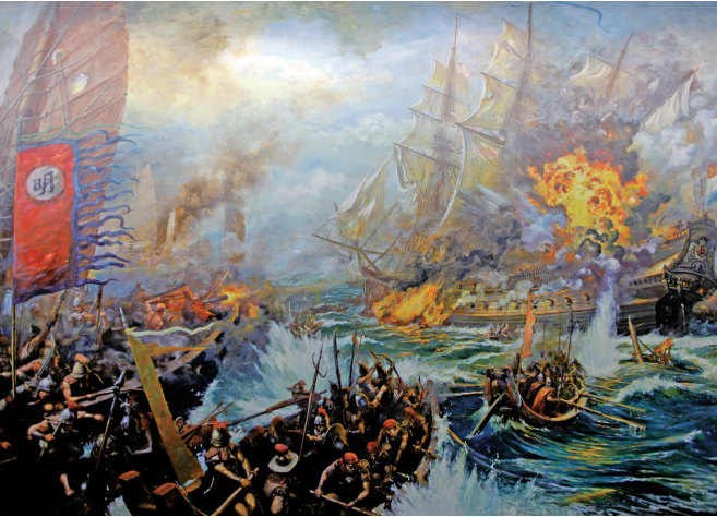 郑成功收复台湾海战画卷此后,郑成功军开始对台湾城实施强攻,盘踞在